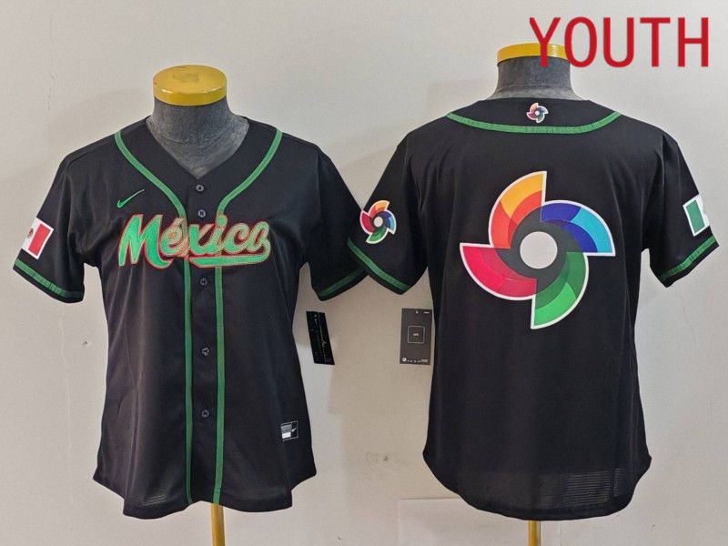 Youth 2024 World Cub Mexico Blank Black Nike MLB Jersey style 2->youth mlb jersey->Youth Jersey